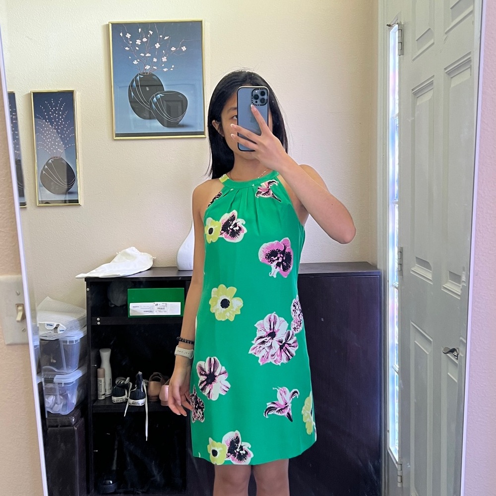 J. Crew Green and Yellow Mini Dress